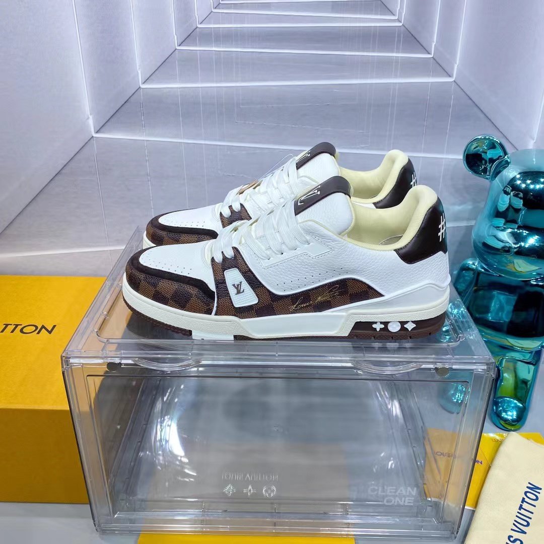 lv trainer checker classic brown, top quality