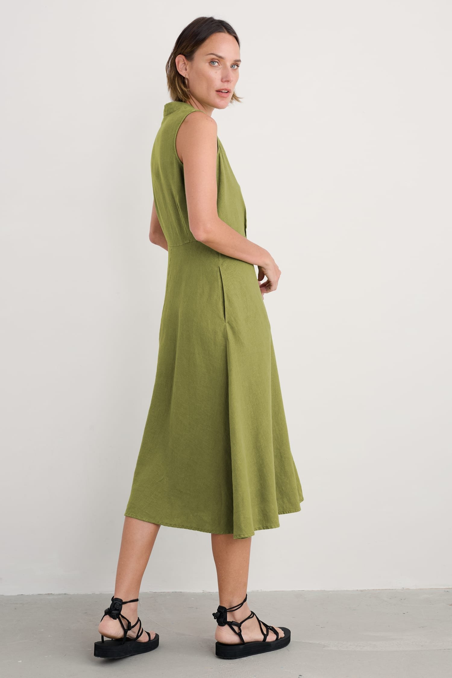 Carved Wood Linen Sleeveless Dress